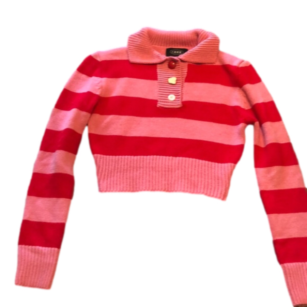 CIDER Adorable Pink&Red Striped Cropped Long-Sleeved Sweater (Size M)